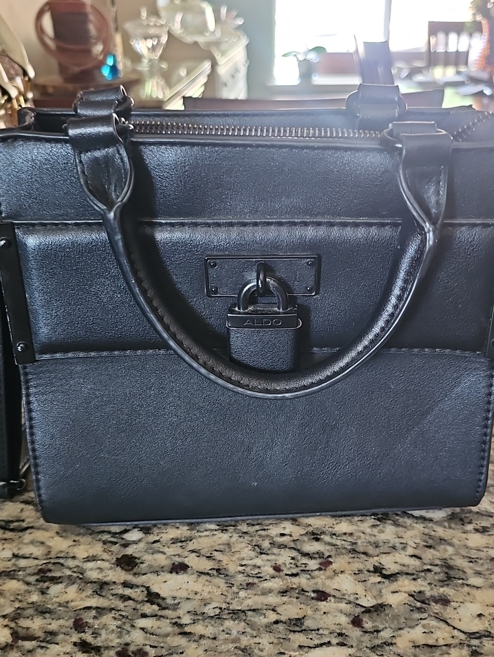 ALDO Black Structured Satchel with Decorative Lock